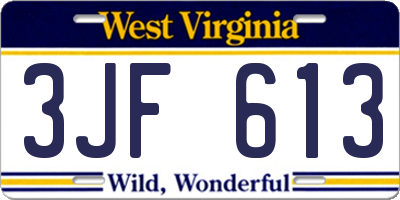 WV license plate 3JF613