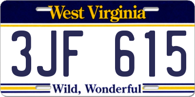 WV license plate 3JF615