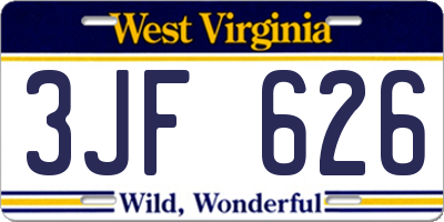 WV license plate 3JF626