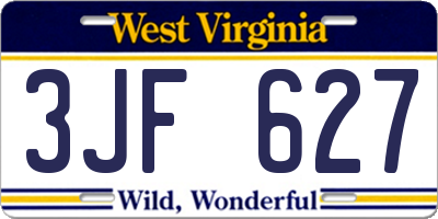 WV license plate 3JF627