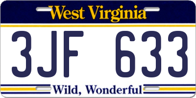 WV license plate 3JF633