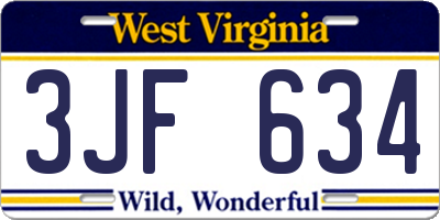 WV license plate 3JF634