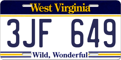 WV license plate 3JF649