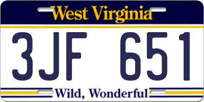 WV license plate 3JF651