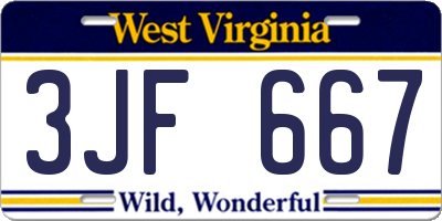 WV license plate 3JF667