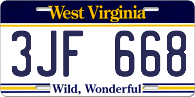 WV license plate 3JF668