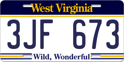 WV license plate 3JF673