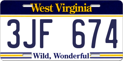 WV license plate 3JF674