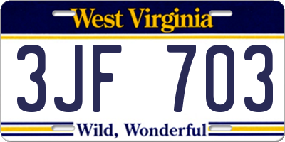 WV license plate 3JF703