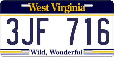 WV license plate 3JF716
