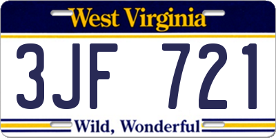 WV license plate 3JF721