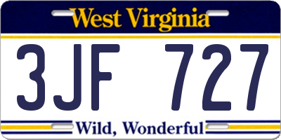 WV license plate 3JF727