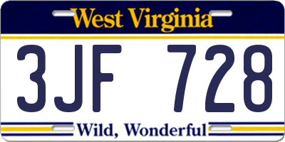 WV license plate 3JF728
