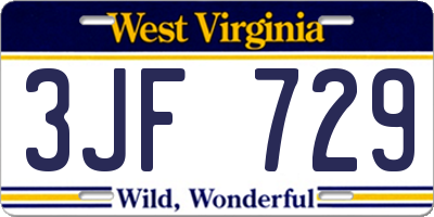 WV license plate 3JF729