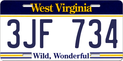 WV license plate 3JF734