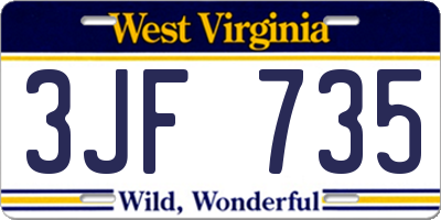 WV license plate 3JF735