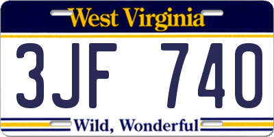 WV license plate 3JF740