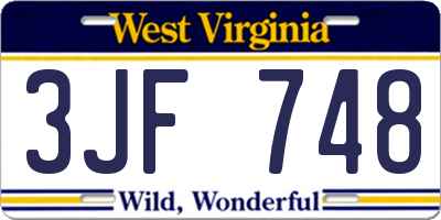 WV license plate 3JF748
