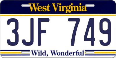 WV license plate 3JF749