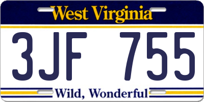 WV license plate 3JF755