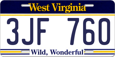 WV license plate 3JF760