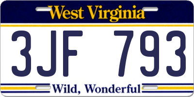 WV license plate 3JF793