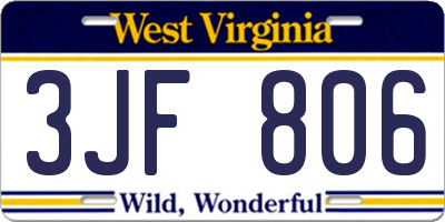 WV license plate 3JF806