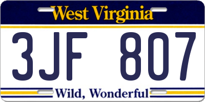 WV license plate 3JF807