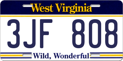 WV license plate 3JF808