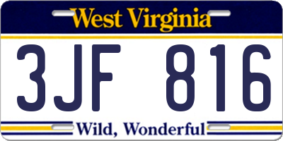 WV license plate 3JF816