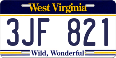 WV license plate 3JF821
