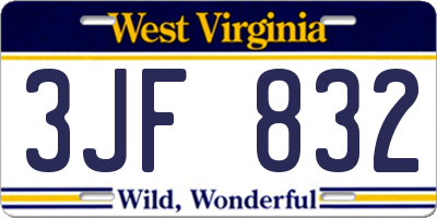 WV license plate 3JF832