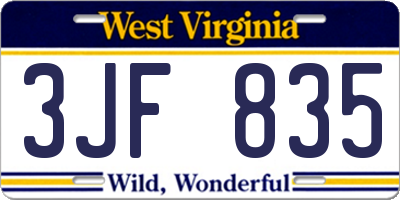 WV license plate 3JF835