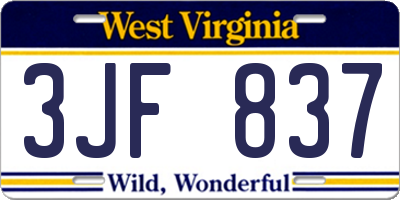 WV license plate 3JF837