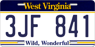 WV license plate 3JF841