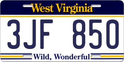 WV license plate 3JF850