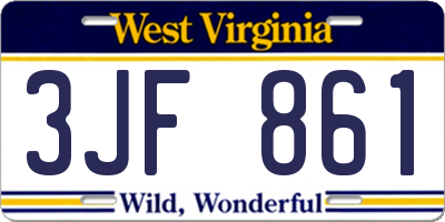 WV license plate 3JF861