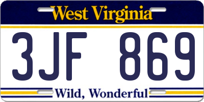 WV license plate 3JF869