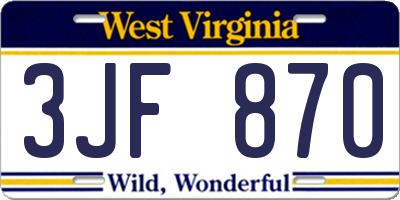 WV license plate 3JF870