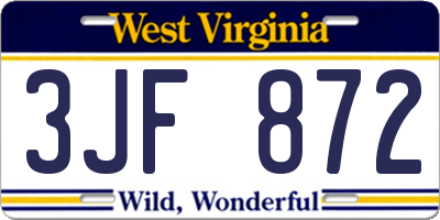 WV license plate 3JF872
