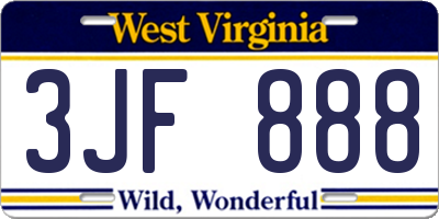 WV license plate 3JF888