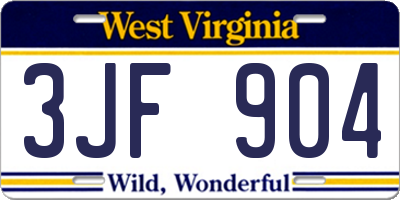 WV license plate 3JF904