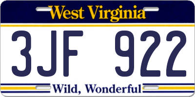 WV license plate 3JF922