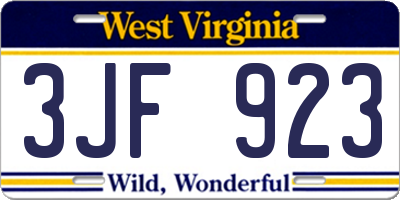 WV license plate 3JF923