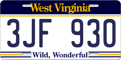 WV license plate 3JF930