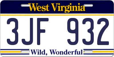 WV license plate 3JF932