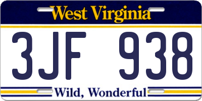 WV license plate 3JF938