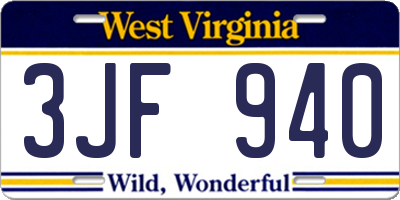 WV license plate 3JF940