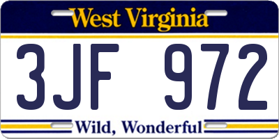 WV license plate 3JF972