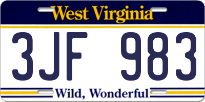 WV license plate 3JF983